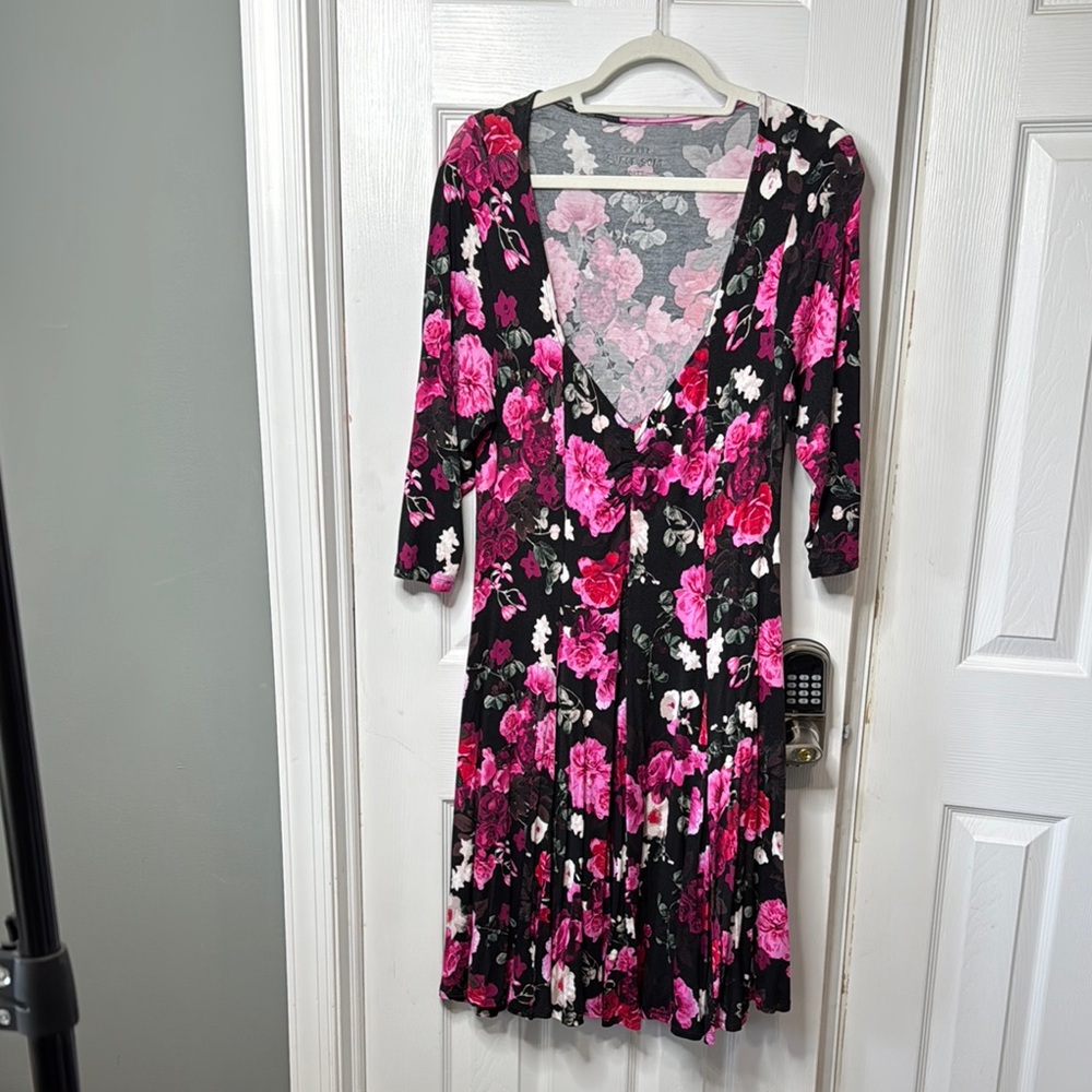 Torrid Black and Pink Pleated Wrap Dress